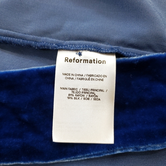 Reformation Silk Burgundy Caspien Color Royal Blue Velvet Puff Sleeve Wr… - Picture 10 of 15